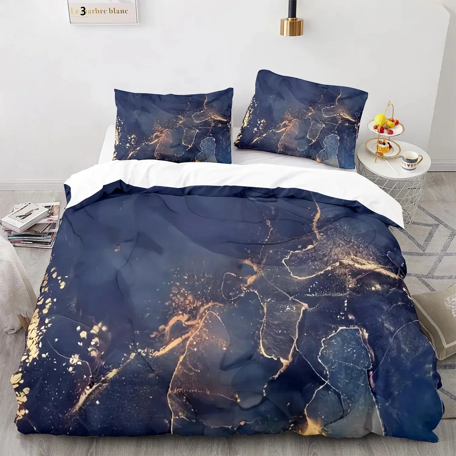 White Gold Abstract Marble Texture Bedding Set 3D Printed Suitable for Bedroom Duvet Cover Set With Pillowcases Home Textile