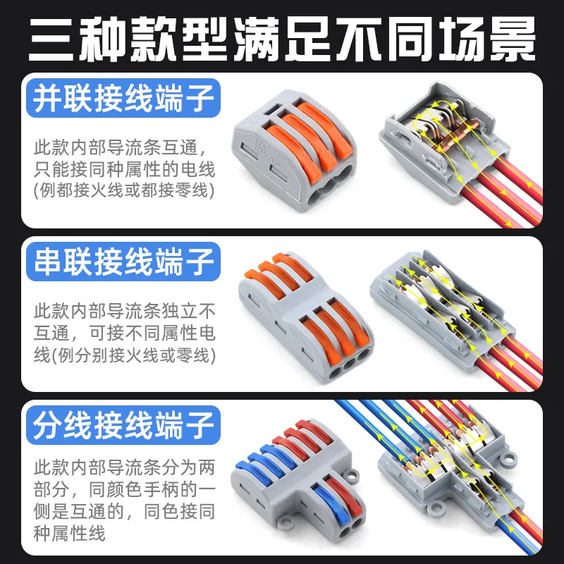 100pcs 32A Lever-Nut Wire Connectors PCT-222 SPL-2 Quick Terminal Block Kit for Electrical Cable Connection