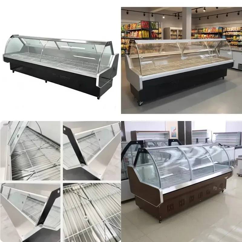 Commercial Curved Glass Mechanical Refrigerated Deli Display Cabinet with Adjustable Shelves and Digital Display for Meat