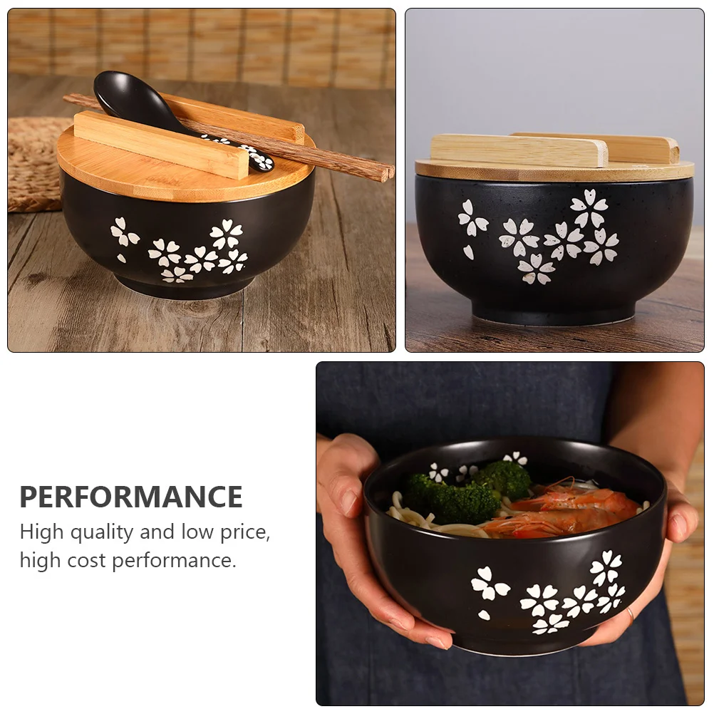 

1Set Black Ceramic Noodle Bowl Japanese Style Soup Bowl Covered Heat Preservation Kitchen Tableware Kitchen Supplies