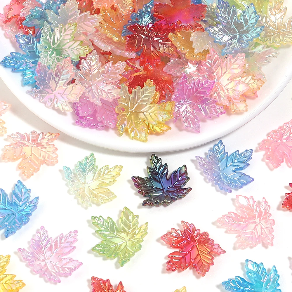 100pcs 20mm Plated Color Maple Leaf Acrylic Beads Loose Spacer Bead For DIY Bracelets Necklace Keychain Jewelry Making Materials