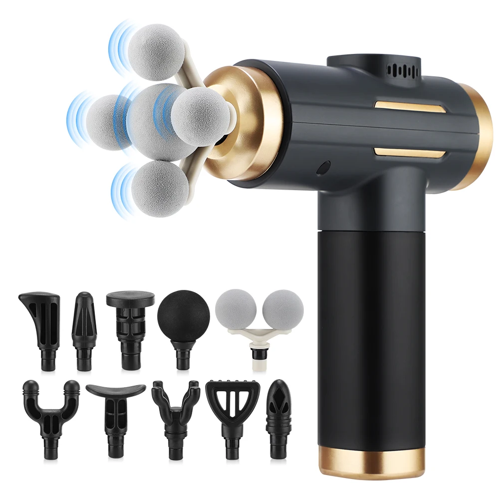Portable Fascial Massage Gun Electric Percussion Pistol Muscle Masajeador Body Relaxation with 11 Replaceable Massage Head