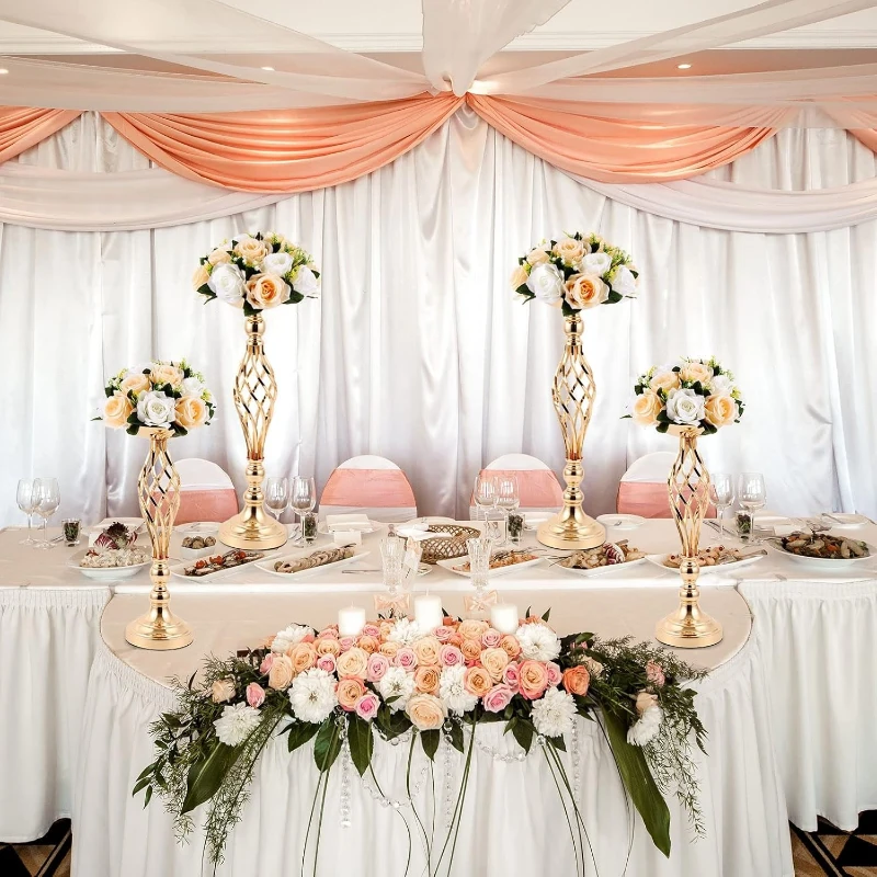 

52cm Silver Gold Metal Wedding Centerpiece Multi Function Candle Holder Flower Vase Stand for Table Party Home Iron Art Decor