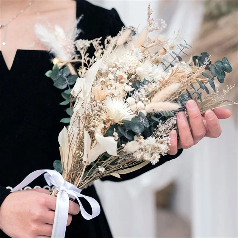 Dried Flowers Bouquets for Bride, Fleur Mariag, Wedding Bridesmaid Bouquet, Eucalyptus Vase Arrangement, Bohe Home Decor