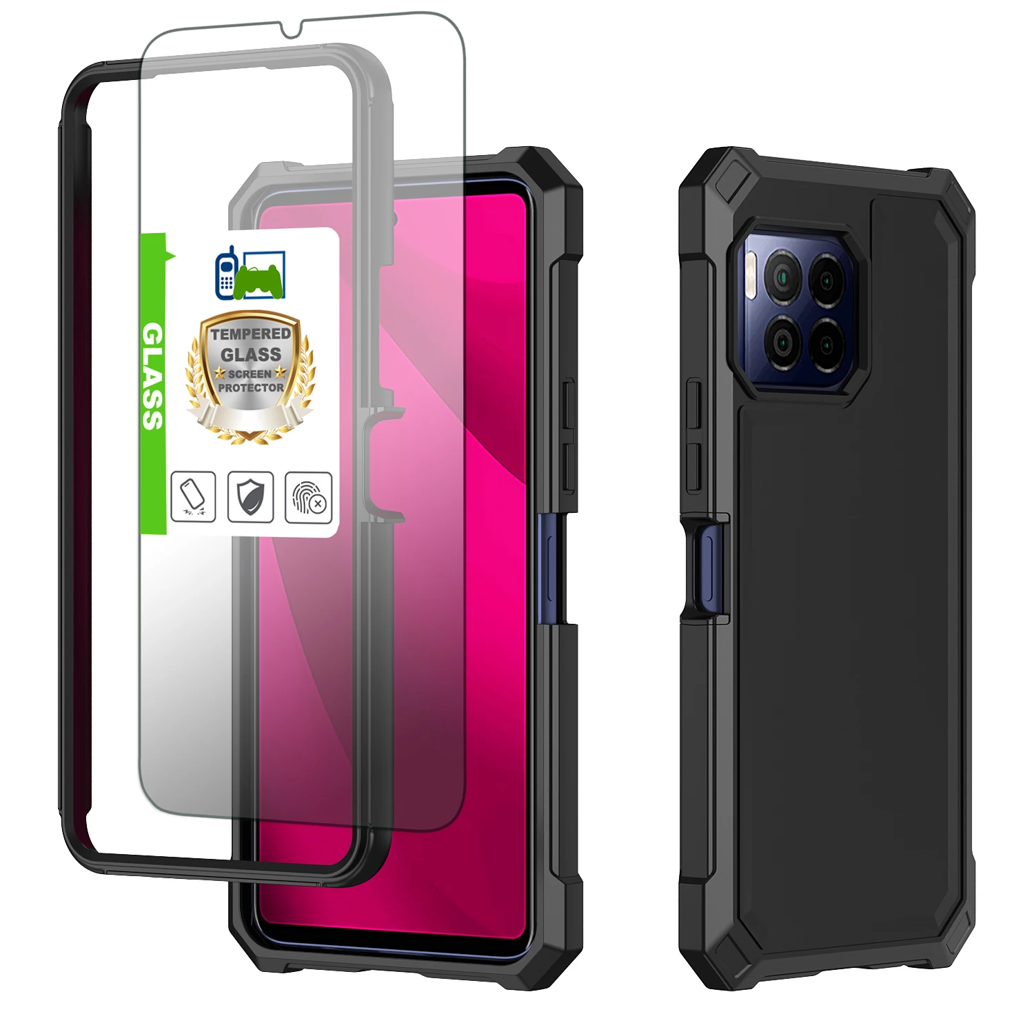 For T-mobile Revvl 7 Pro Case Full Body Shockproof Impact Rugged Cover Silicone TPU+Tempered Glass Screen Protector