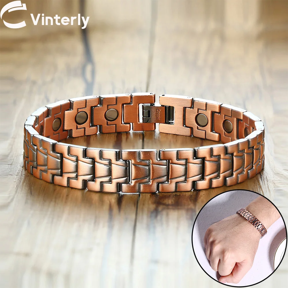 Vinterly Magnetic Bracelet Copper Male Arrow Chain Link 13mm High Magnet Vintage Benefits Health Energy Jewelry for Women Men