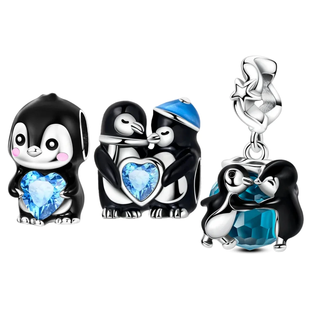 

Стерлингового Серебра 925, синее сердце, циркон, подвески в виде пингвина, подвески из бисера, подходят для DIY, оригинальный браслет для женщин, ювелирные изделия, подарок на день рождения