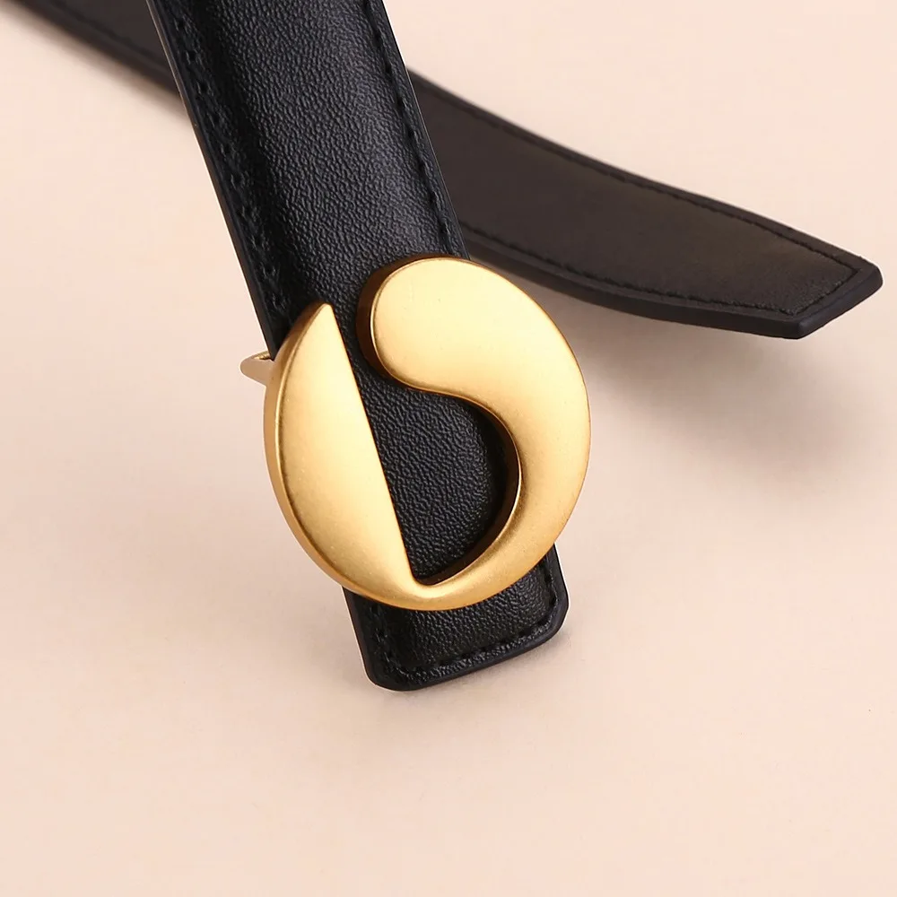 Cinturón de cuero para mujer, cinturón delgado, moda de alta gama, decoración informal, pantalones vaqueros simples