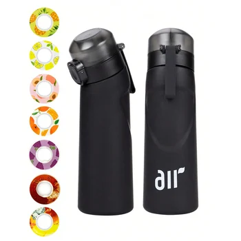 1pc Air Water Bottle With 1pc Random Round Shape Flavor Pod Sports Straw Plastic Cup Leak…