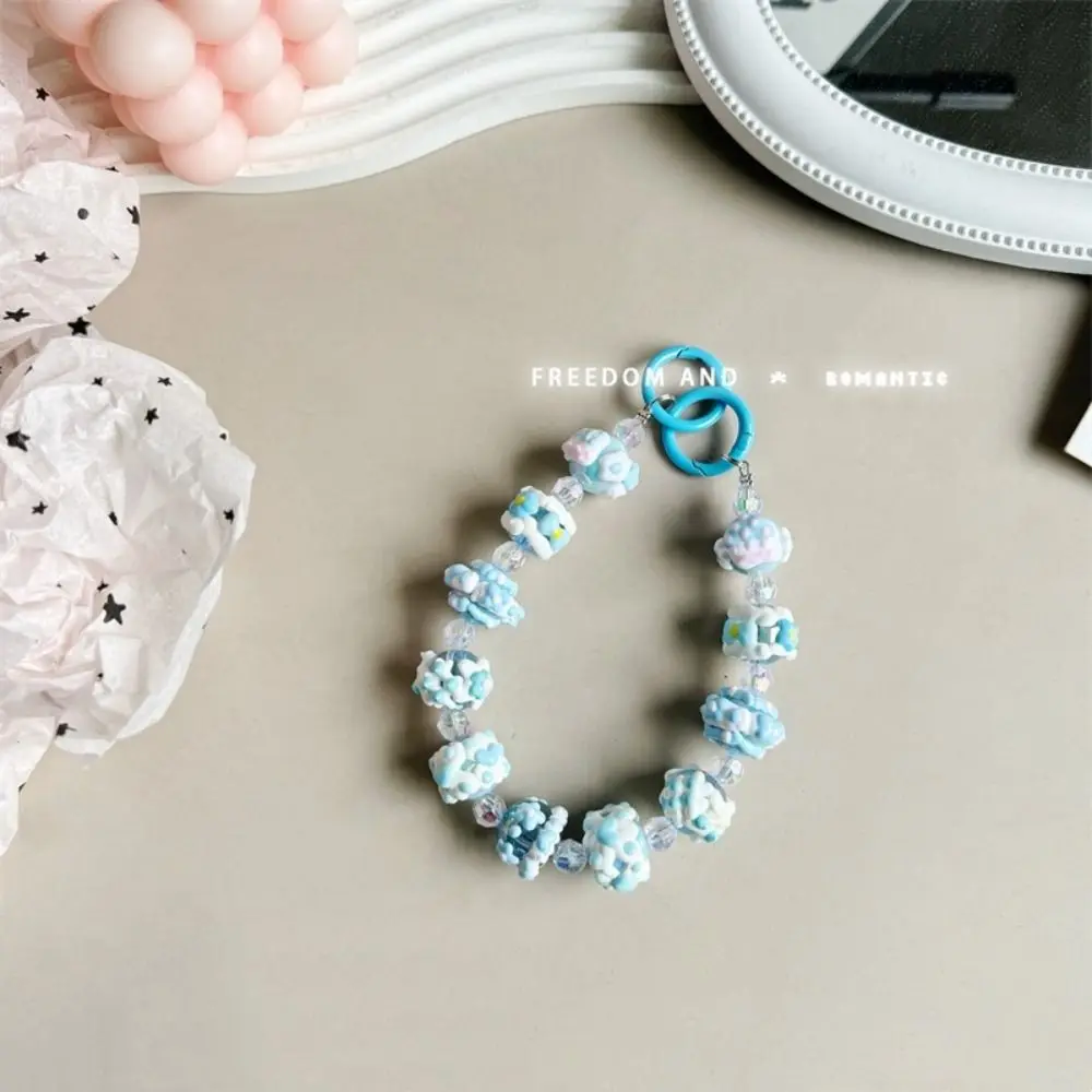 New Transparent Mobile Phone Strap Beaded Colorful Phone Lanyard Hand-painted Bead Bowknot Phone Charm Rope