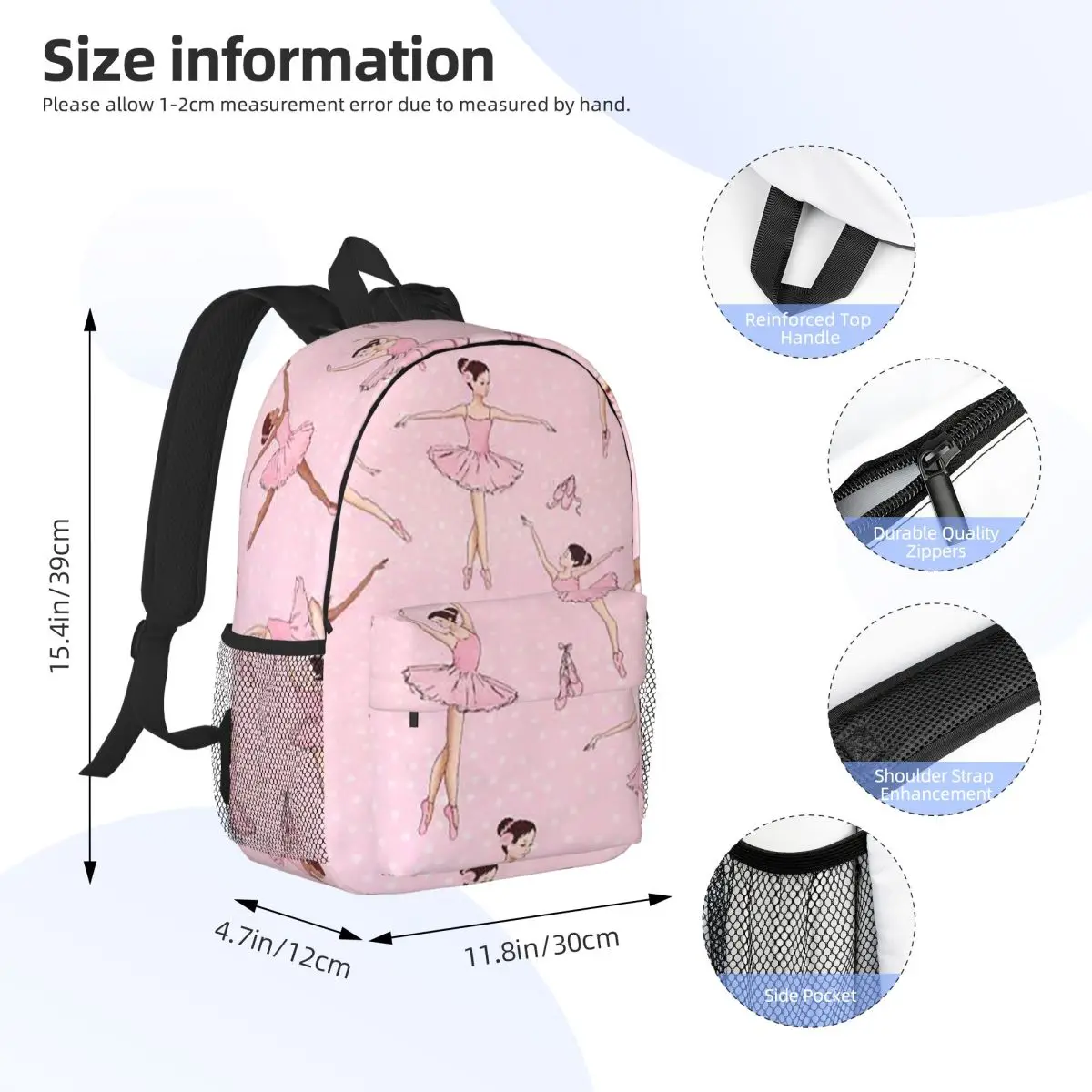 Ballet Dance Makes Me Free Ballerina Dancer Backpack Daypack Boys Girls BookBag Shoulder Bags for Men Women Children School Bag