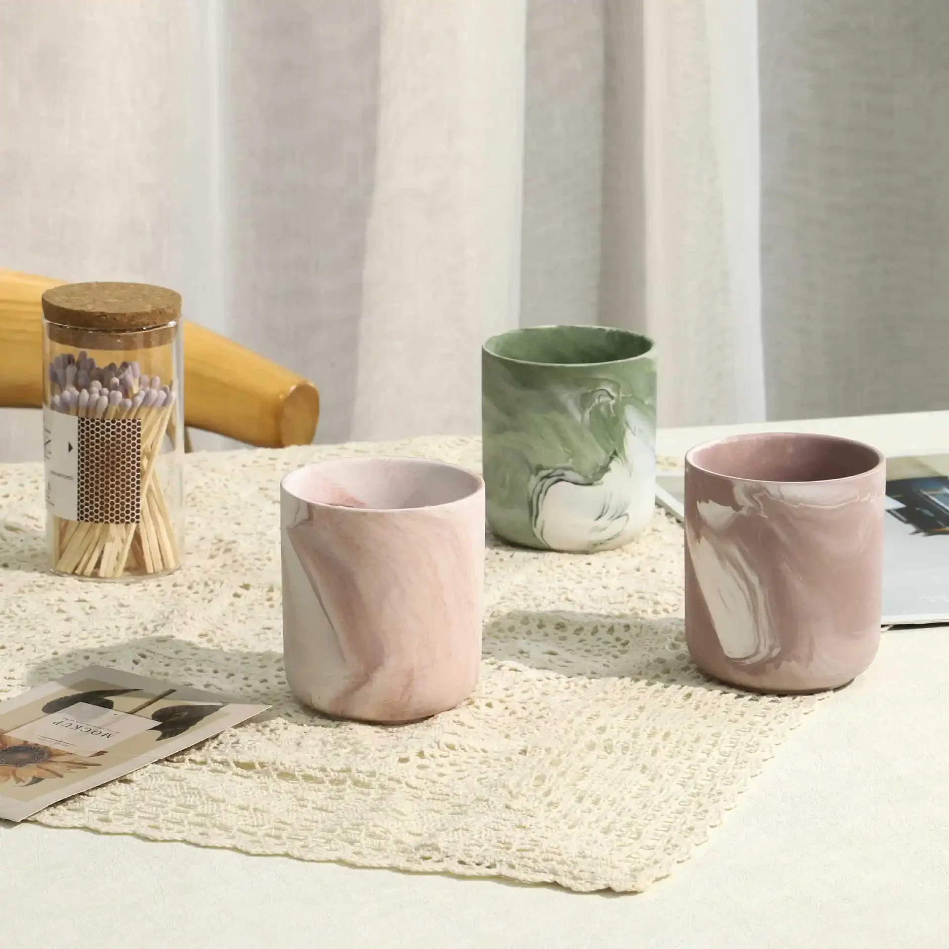 

Ceramic Candle Holders Empty Cups Creative Patterns DIY Candle Vessels Aromatherapy Candle Cups M