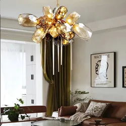 Luxury art design LED glass ceiling light, suitable for villa living rooms, stairs, dining rooms, crystal decorative chandeliers
