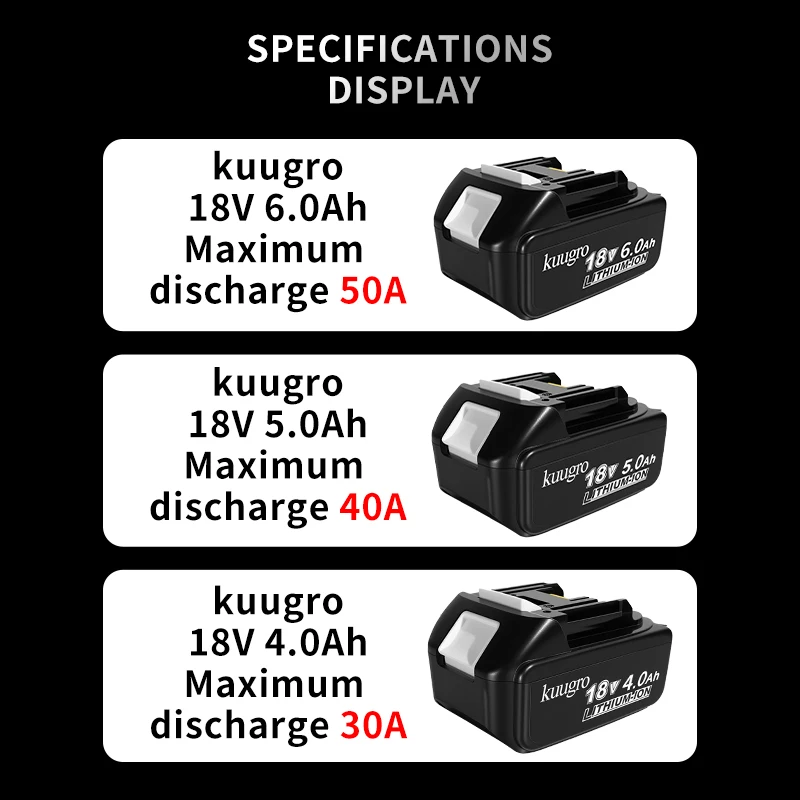 쿠그로 18V 6Ah 5Ah 4Ah 마키타 18V 배터리 전동공구 리튬이온 교체 배터리 LXT BL1850 BL1840 18V 스크류드라이버용 BMS 포함