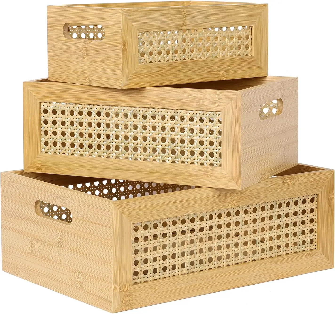 

3-Pack Natural Bamboo Storage Baskets with Handles, Nesting Organizers for Home Office