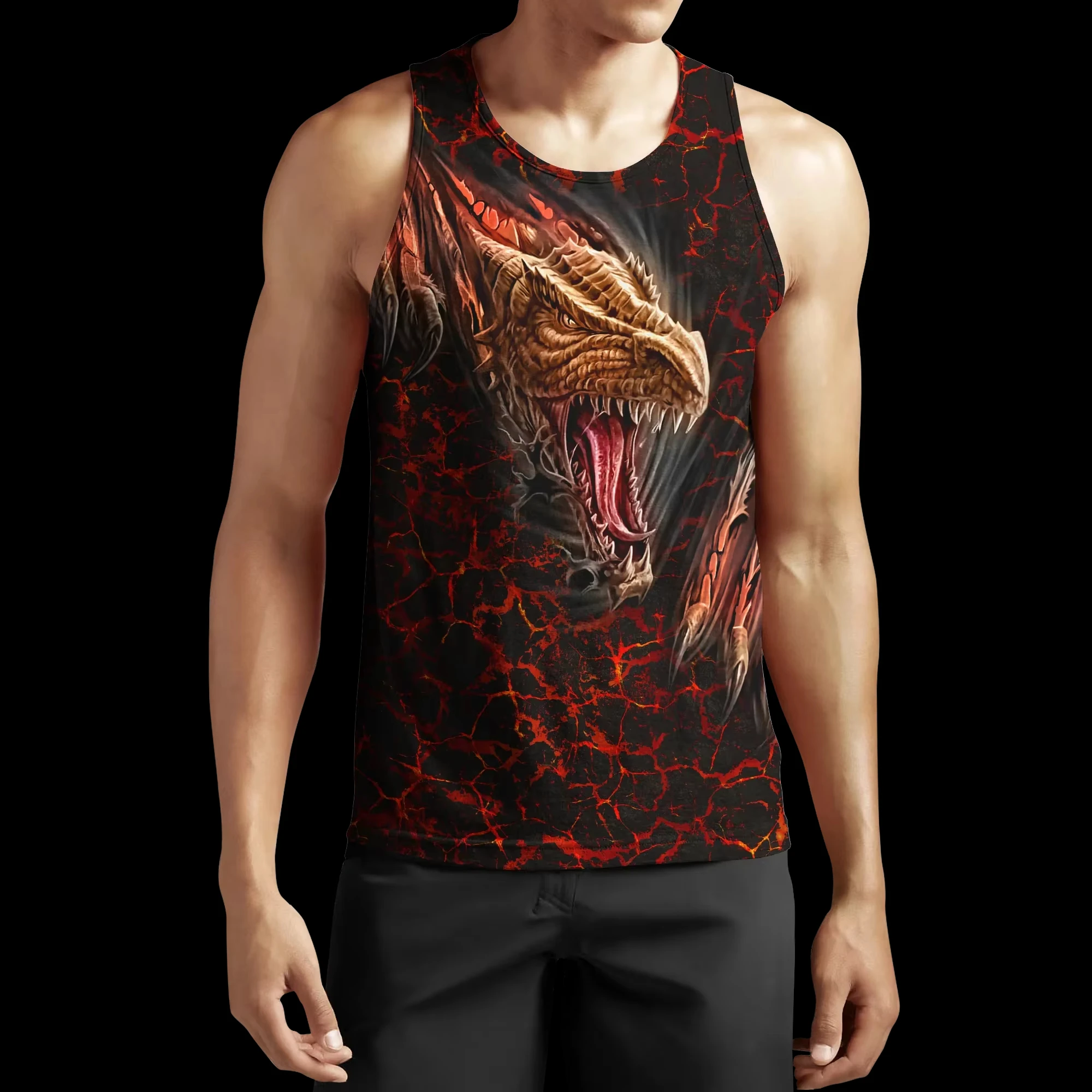 

Summer Men's Tank Top 3D Western Dragon Printed Vests Fashion Streetwear Gym Muscular Man Sleeveless Top Oversized Male Clothing