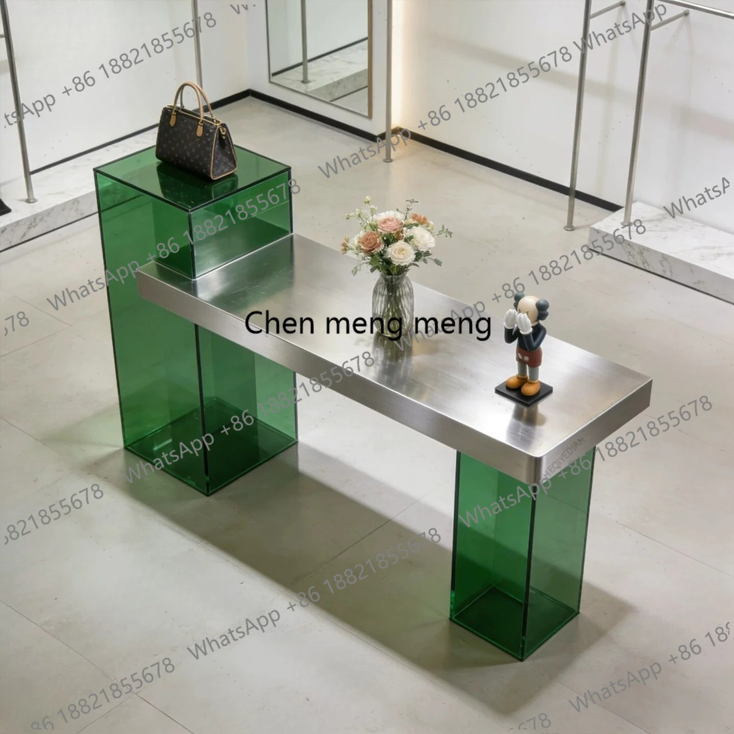 

Clothing store display table, stainless steel acrylic props and jewelry display table, store Nakajima platform