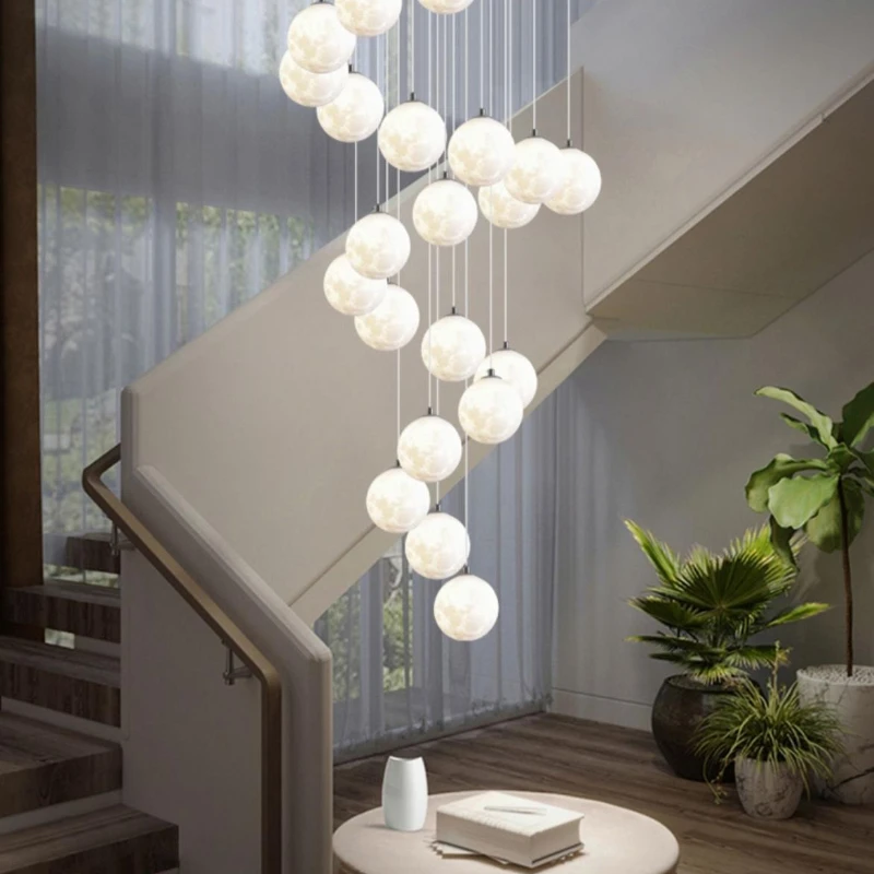 Modern Originality Personality Lunar Rotation Pendant Lamp for Staircase Hotel Loft Chandelier Indoor Lighting Hanging Fixture