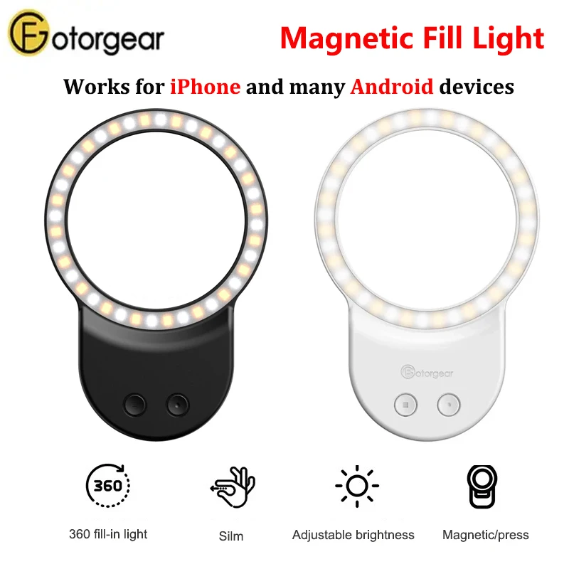 

Fotorgear Magsafe Magnetic ring fill light 300 lumens 500mah Mini Portable All-roung Filling Light For Mobile Phone Photography