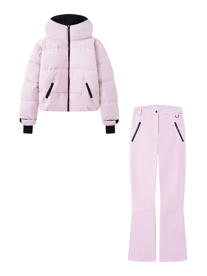 Women's 2-Piece Snow Suit - Quilted Puffer Jacket & Padded Jogger Pants Set For Skiing, Winter Sports & Cold Weather