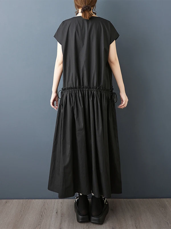 ฤดูร้อน 2025 ผู้หญิงหลวม Fit Faionable Midi Dr ไม้ ain Ruffle และ Dstring Splice Ele Aosphere เสื้อกั๊ก Dr