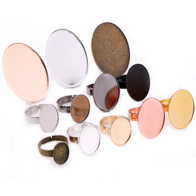 30x40mm 13x18mm 18x25mm 8 Colors Plated Brass Oval Adjustable Ring Settings Blank/Base,Fit 30x40mm Glass Cabochons