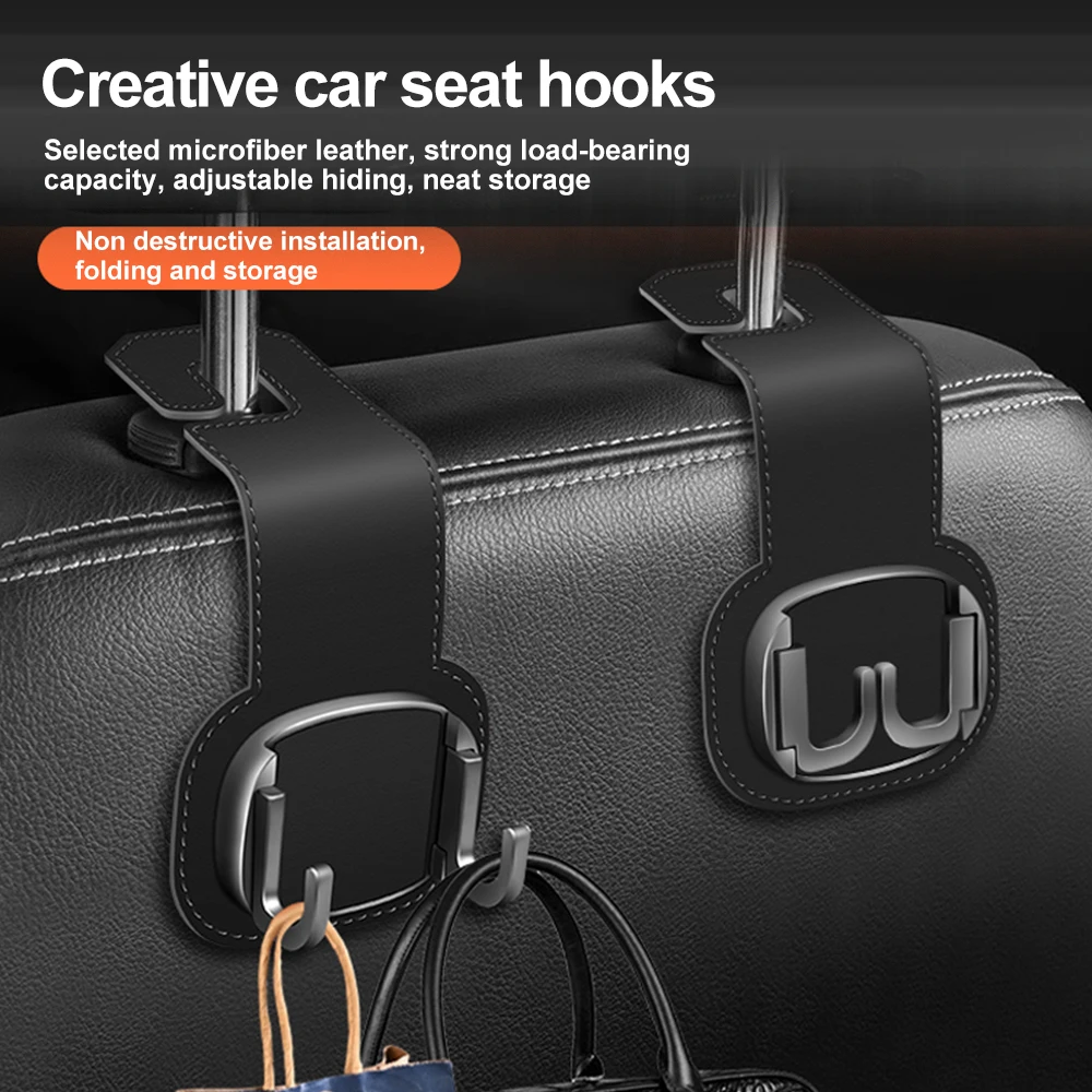 Durable Foldable Car Hook Leather Suede Auto Back Seat Seat Back Hook Convenient Portable Seat Hanger Car Accessories