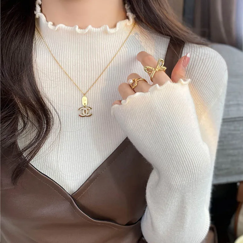 Maglieria Maglioni Moda Nero Collo a lupetto Maglione lavorato a maglia Donna Pullover Manica lunga Nuovo maglione lavorato a maglia Pullover Donna Top Q989