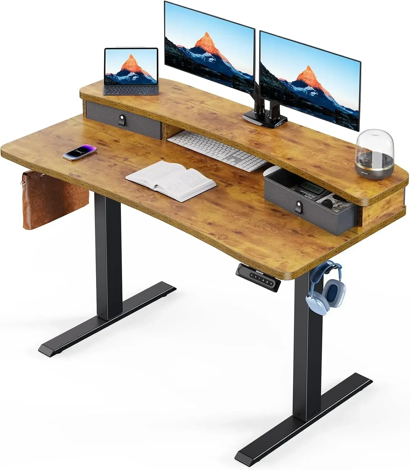 48″ x 24″ Electric Standing Desk with 2 Drawers, C-Clamp Mount Compatible, Height Adjustable Computer Desk