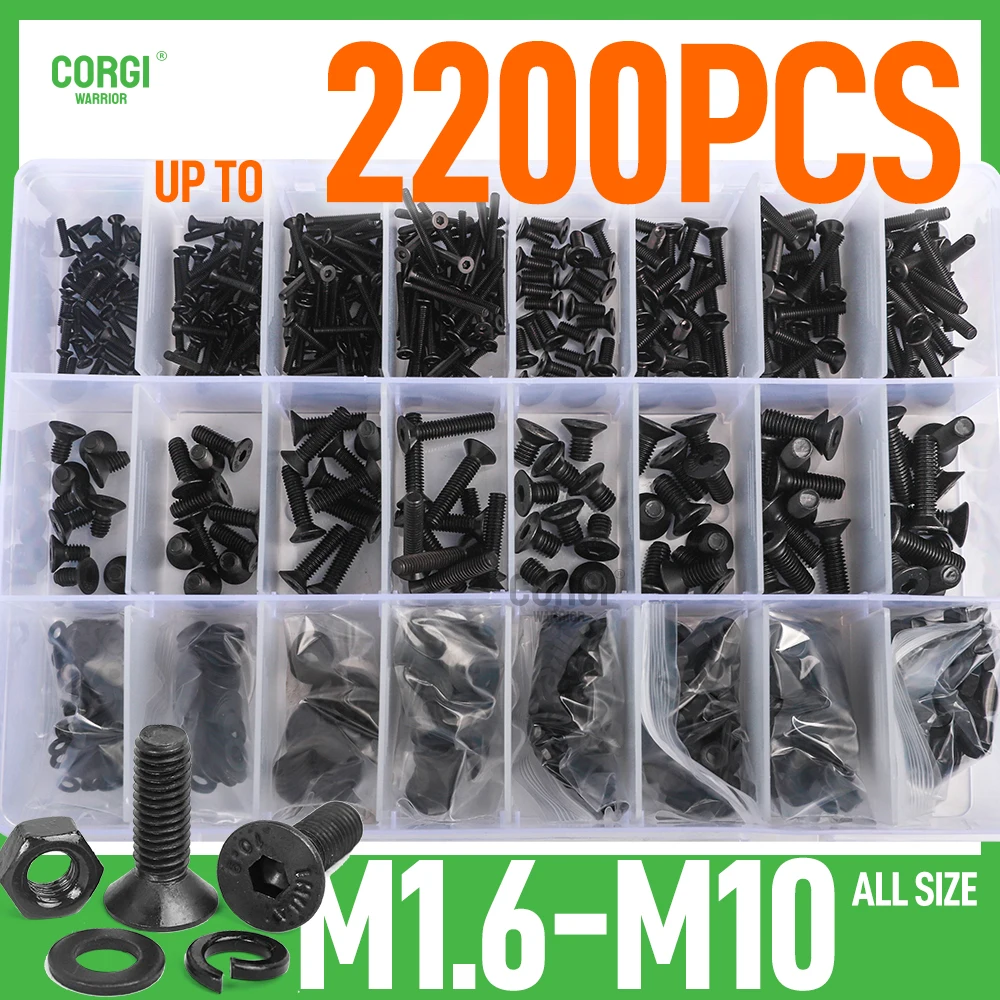 

Black Flat Head Socket Cap Screws Countersunk Bolts Nuts Kit M1.6 M2 M2.5 M3 M4 M5 M6 M8 M10 10.9 Grade Alloy Steel DIN 7991