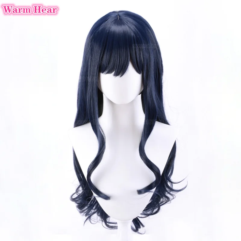 Game FFXIV Gaia Cosplay Wig FF14 Gaia Wig 80cm Dark Blue Long Curly Hair Heat Resistant Hair Halloween Party Wigs + Free Wig Cap