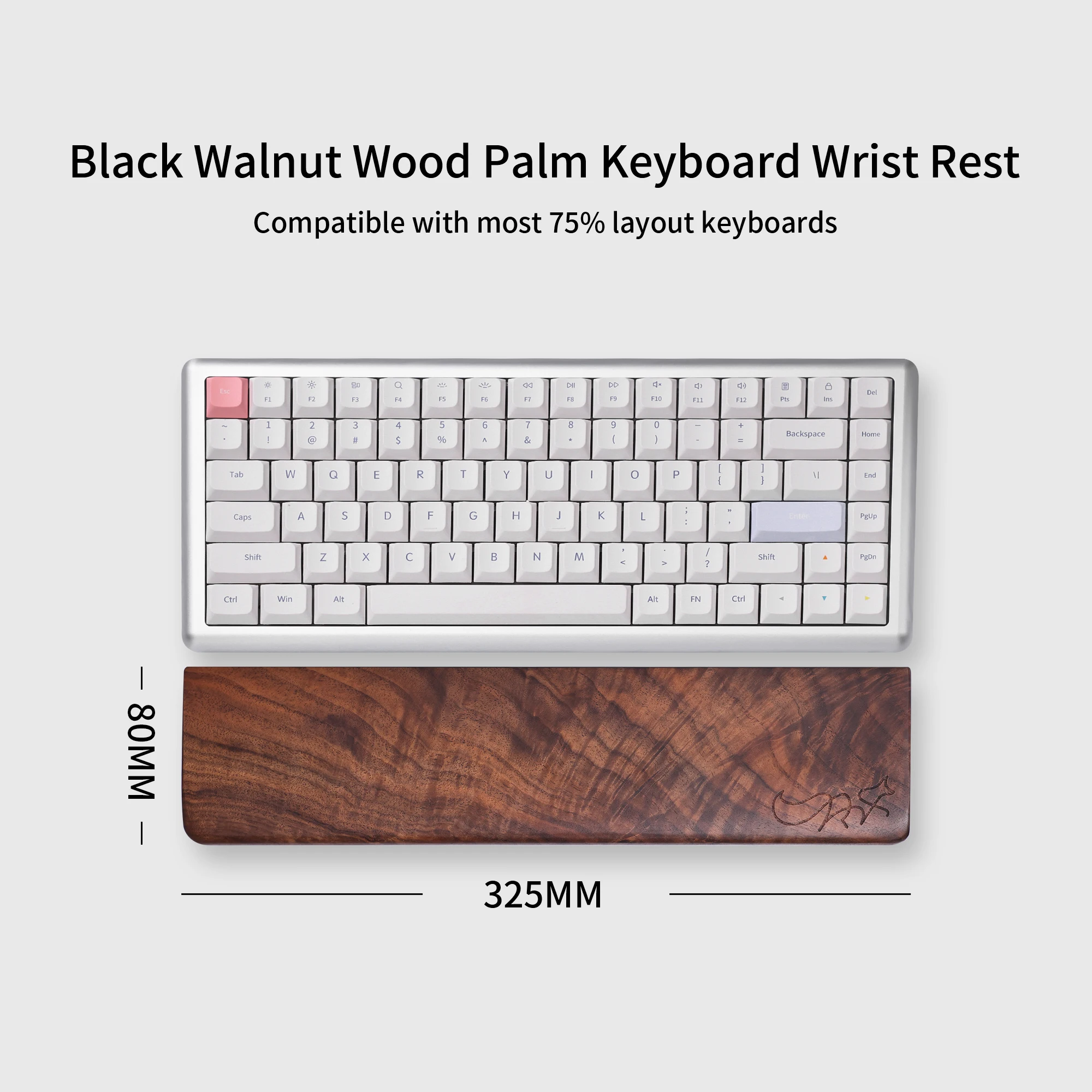 Chosfox 75 layout Black Walnut Wood Palm Wrist Rest Walnut Solid Pad Wrist Support Anti-Slip Base Mechanical Keyboard Wrist Rest