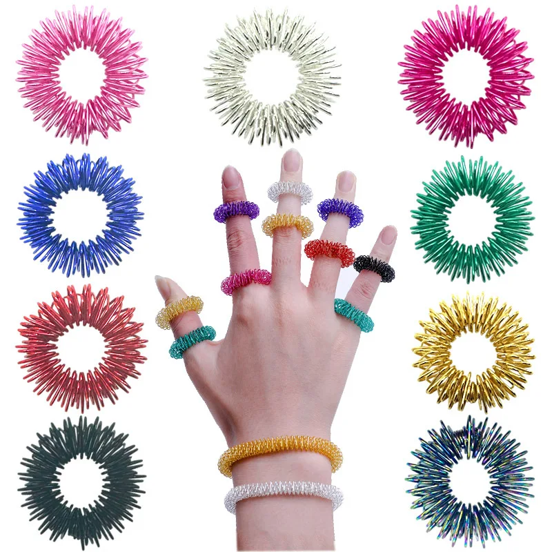 5Pcs/Pack Spiky Sensory Anxiety Rings for Finger Massage Hand Acupressure Massager Fidget Toy Stress Relief Circulation Rings