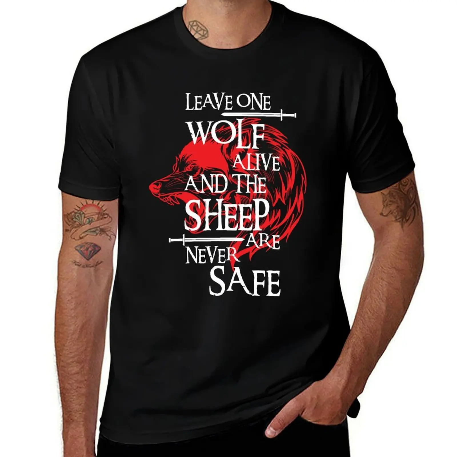 T-shirt en coton à manches courtes pour sports actifs, avec inscription « Laissez un loup vivant, les moutons ne sont jamais en sécurité »