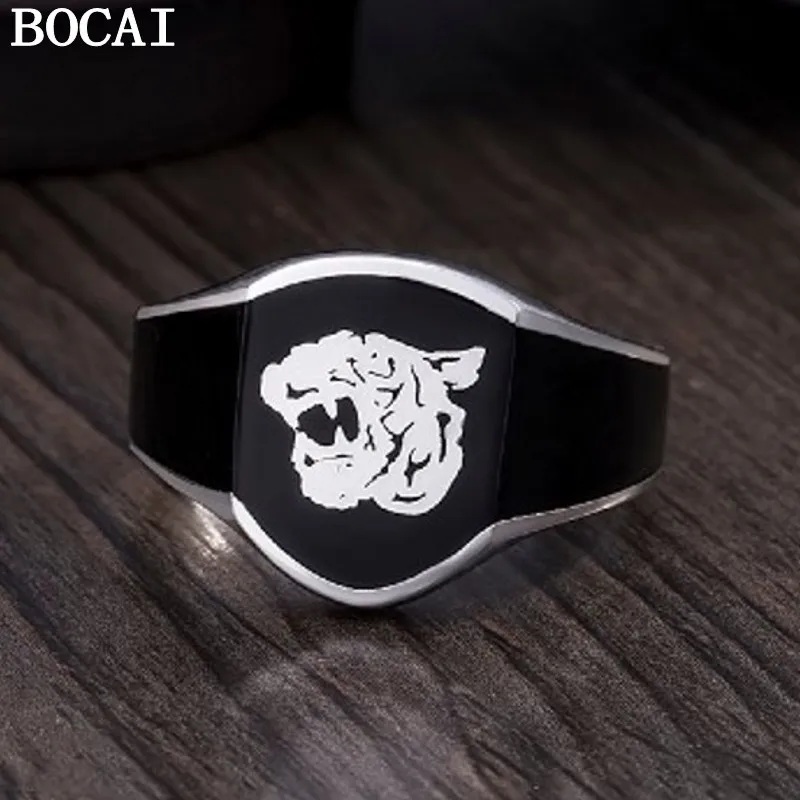 

BOCAI New S925 Silver Tiger Ring for Man Simple Domineering Epoxy Fashion Jewelry Accessories Birthday Gift