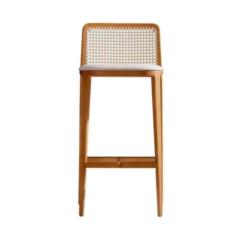 

Nordic Solid Wood Bar Chairsmodern Minimalist Household Light Luxury Bar Chairs Rattan Woven Backrests High Stools Furniture