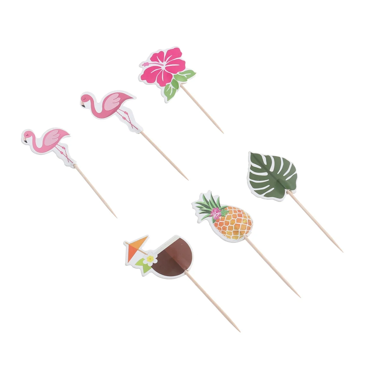

24pcs Flamingo Cake Toppers Hawaii Paper Toppers Paper Decor Birthday Party Hawaii Theme Supplies Cake Decorations