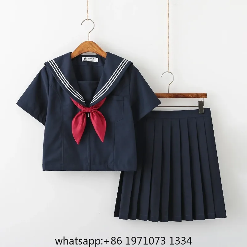 Navy blue JK uniform Autumn Summer Short/long Sleeve Japanese School Uniforms For Girls Sailor Pleated Skirt JK Sets Uniform