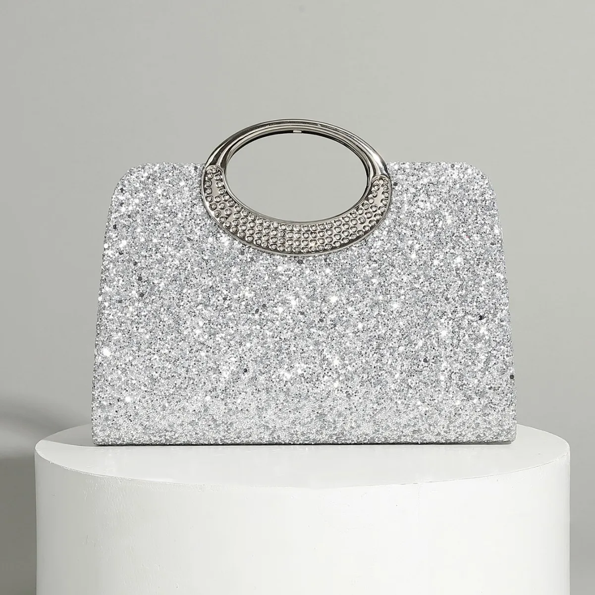 Vintage Big Ring Handbag Texture Glitter Fashion Trend Handbag Women's Bag