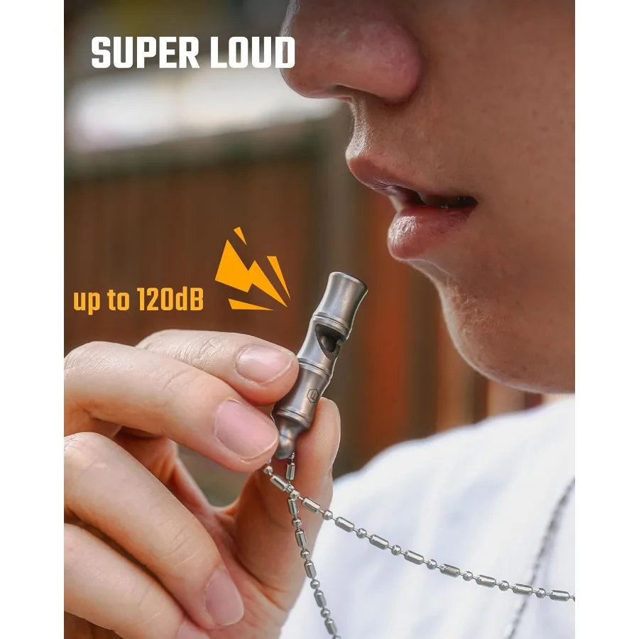 チタン製緊急ホイッスル メタルランヤード付き 120dB+ ワンピース アウトドアサバイバルホイッスル 超軽量 防錆