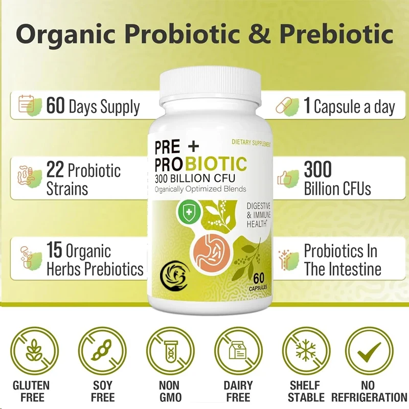 Male and female probiotics -300 billion colony units, 22 strains of probiotics+15 organic herbal mixtures, immune, intestinal