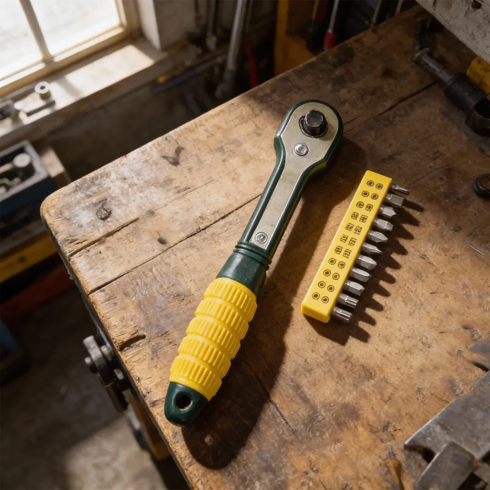 Workshop Use Quick Ratchet Wrench Compact Ratchet Wrench For DIY Industrial Tweezers Yellow Green High Torque Output