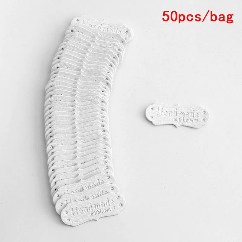 [YA] 50 stuks 41x16mm handgemaakte tags handgemaakte naaiaccessoires kunstleer breilabel voor kleding handgemaakt PU-label voor tas