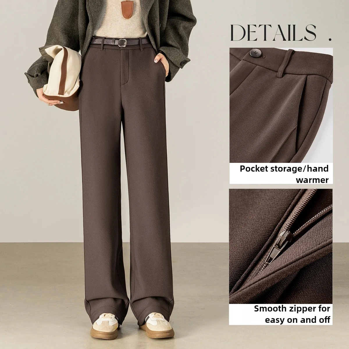 SENTUBILA Women's Coral Fleece Pants 2025 Winter Loose O-shape Segmentation Line Trousers Slim Casual Simple Bottoms 154KA2801