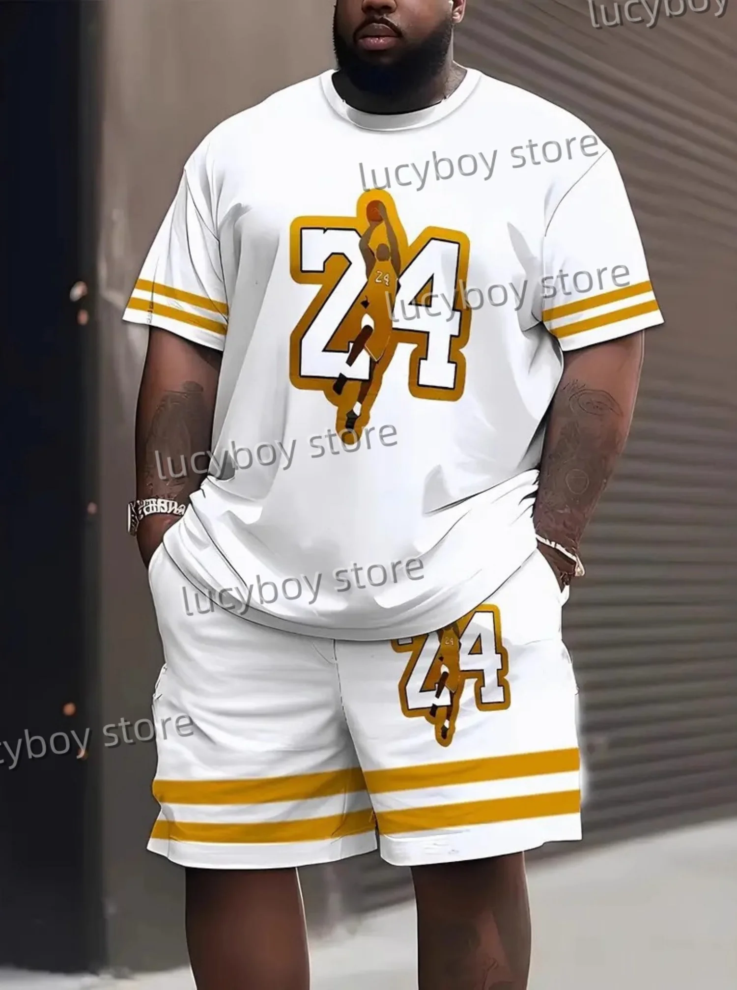 summer men number Printed plus size Sport T-shirt+shorts Suit Set Men Male Luxury Tracksuit Outfit 2 Piece Set men Clothes