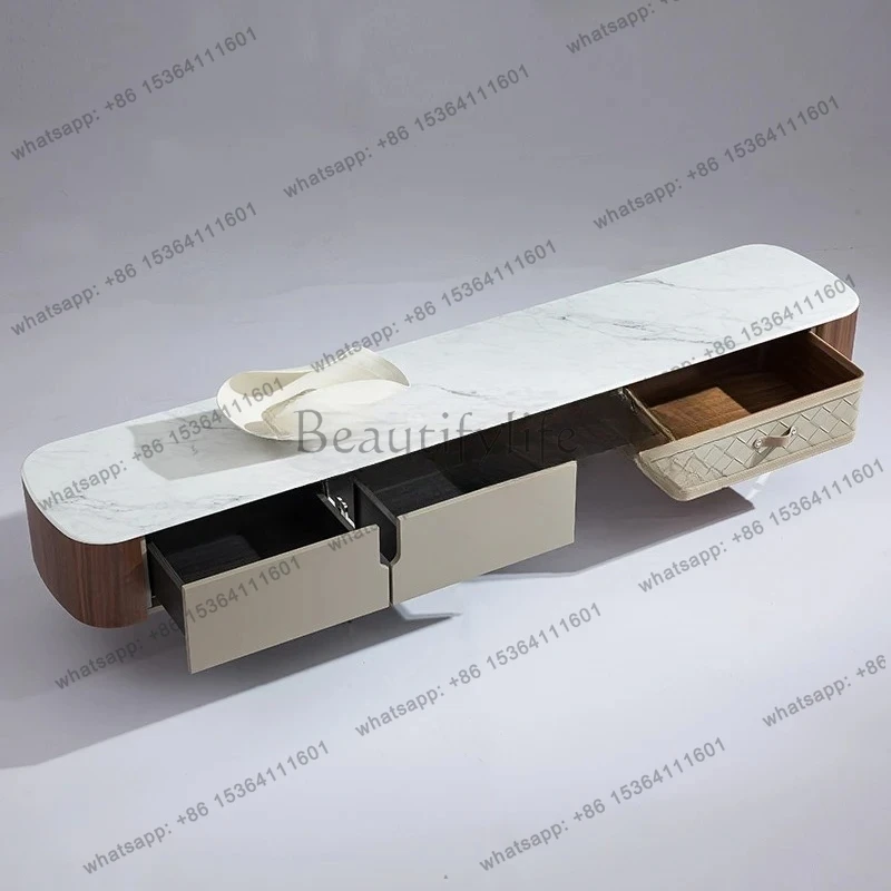 simple light luxury high-end coffee table living room movable side cart TV cabinet combination