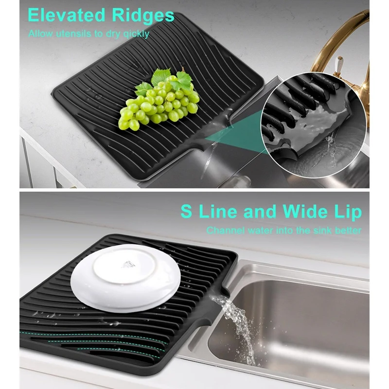 Dish Drying Mat for Kitchen Counter, Heat- Drying Pad Kitchen Sink Drain Tray Easy to Clean (15.8