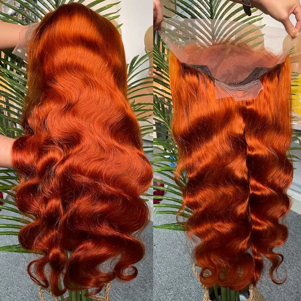 30 34 Inch Body Wave Human Hair Wigs 13x4 HD Lace Frontal Human Hair Wigs Ginger Orange Wet And Wavy Lace Front Wigs For Women image 2
