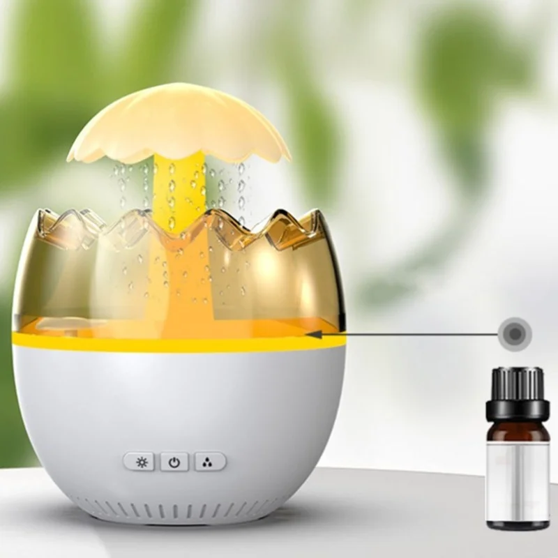 Water Drip Air Humidifier Type C White Noise Colorful Night Light 5h Timer Adjustable Rainfall 450ml Raindrop Aromatherapy