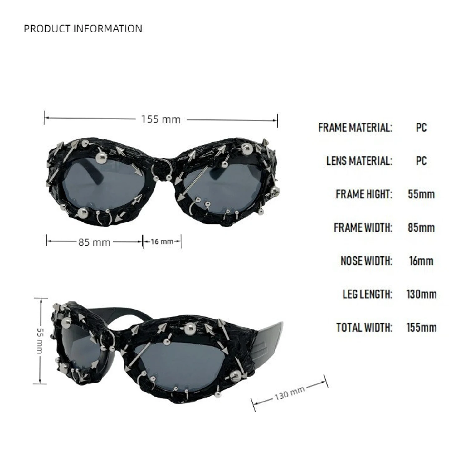 

Retro Steampunk Spiked Sunglasses for Men and Women Dark Trendy Cool Rock Party Shades